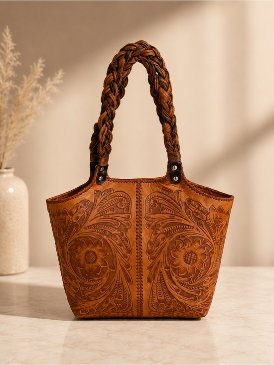 alejandro yeo Handbags - Alejandro Yeo Brown Leather Shoulder bag braided handle structured tote tooled